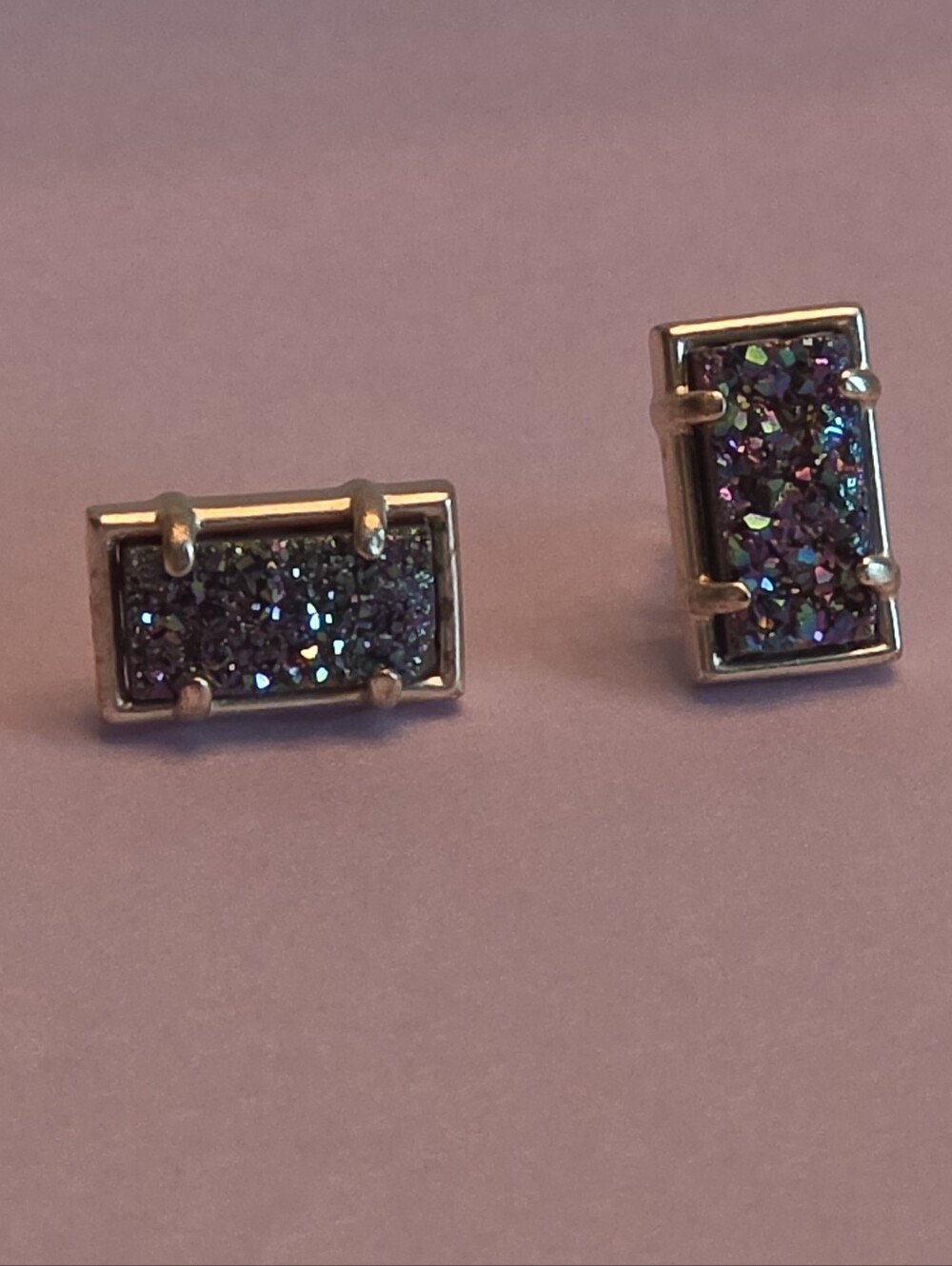 Kendra Scott- Druzy Rectangular Stud Earrings - Iridescent Purple Sparkle